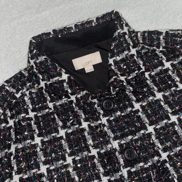 LOFT Shimmer Tweed Crop Jacket & Skirt Size 2 Small 2-Pc Set Black Metallic Suit - Picture 12 of 13